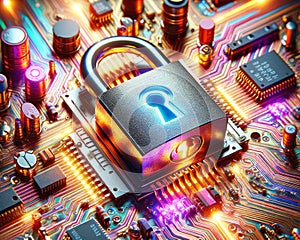 Secure Internet Surfing Passwords Protected Codes Microchip Circuit Board Electronics Online Safety AI Generated