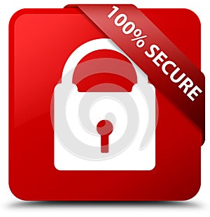 100% secure red square button red ribbon in corner