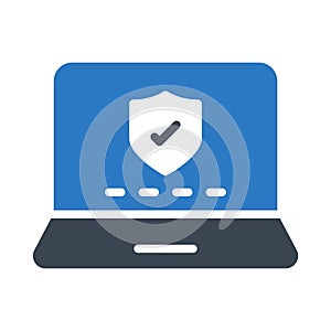 Secure laptop glyph color flat vector icon