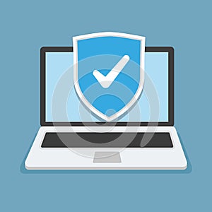 Secure laptop locked. Vector design flat icon