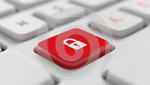 Secure Lock Symbol On Red Enter Button Of Keyboard