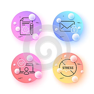 Secure mail, Documentation and Stop stress minimal line icons. For web application, printing. Vector