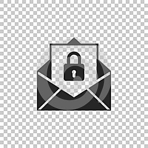Secure mail icon isolated on transparent background. Mailing envelope locked with padlock