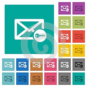 Secure mail square flat multi colored icons