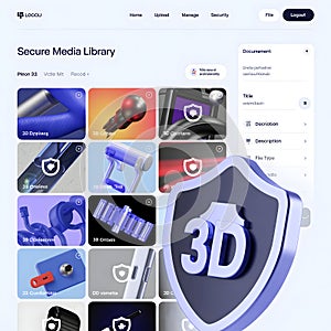 Secure media library interface with 3 D shield digital interface