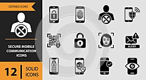 12 Secure Mobile Communication Icons solid icon set. encrypted call secure mobile communication solid icons