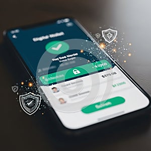 Secure mobile payment app interface with transaction verification and encryption
