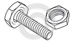 Secure nut and bolt, symbolizing strong connection and engineering, vector design Generative AI