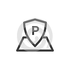 Secure parking icon. An image of the protection of the territory with a parking symbol. A simple linear vector on a