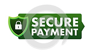 Secure payment. Credit card icon with shield. Secure transaction. Vector stock illustration.