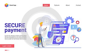 Secure payment flat landing page vector template