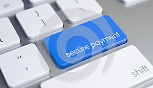 Secure Payment - Inscription on the Blue Keyboard Key. 3D.