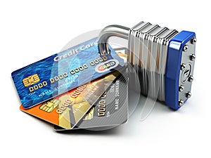 Secure payment internet online shopping concept.. Credit cards a