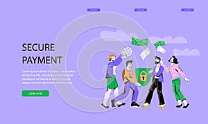 Secure payment and safe money transaction web page vector illustration