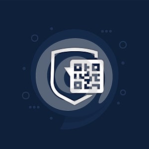 Secure qr code payment icon with shield, vector