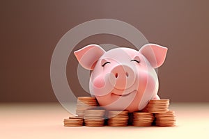 Secure Savings: Piggy Bank\'s Embrace of Coins. Ai generated