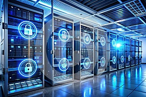 A secure server room with multiple layers of protection