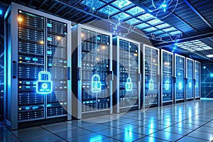 A secure server room with multiple layers of protection