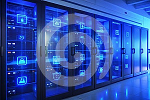 A secure server room with multiple layers of protection