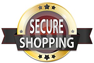 Secure shopping gold metallic round seal badge