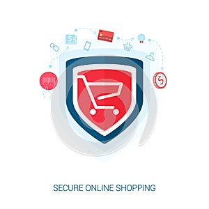 Secure shopping and safe e-cmmerce flat icons