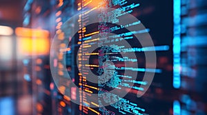 Secure Software Development Code on Computer Screen with Blurred Background, Cybersecurity Concept