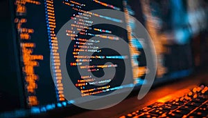 Secure software development Code displayed on a computer monitor with a blurred background
