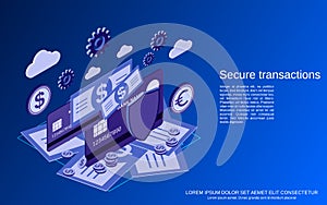 Secure transaction, financial security, money protection vector concept