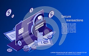 Secure transaction, financial security, money protection vector concept