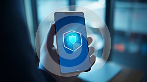 Secure Transactions Show a shield or lock symbol on a mobile screen to represent the security features of mobile payment apps