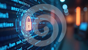 Secure two factor authentication process on screen. Protection against unauthorized access. Digital security data encryption