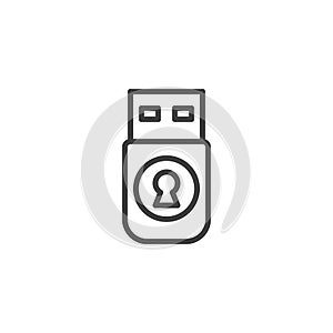 Secure USB device line icon