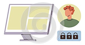 Secure User Authentication with Monitor, Profile Icon, and Lock Icons