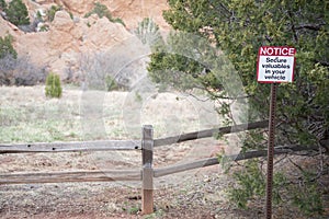 Secure valuables in your car vehicle sign