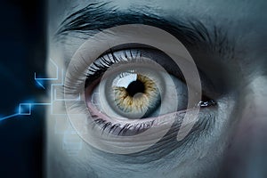 Secure vision, iris system close up, human eye cyberspace concept