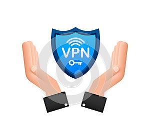 Secure VPN connection concept with hands. Hnads holding vpn sign. Virtual private network connectivity overview. Vector