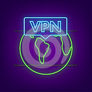 Secure VPN connection concept. Neon style. Virtual private network connectivity overview. Vector stock illustration.