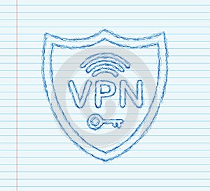 Secure VPN connection concept. Virtual private network connectivity overview. sketch style. Vector stock illustration