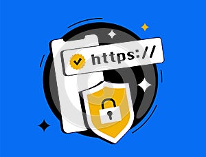 Secure website concept, HTTPS padlock, SSL certificate, internet security, https encrypted connection, online data