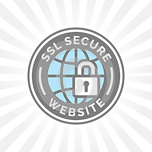 Secure website icon. Grey blue globe with SSL padlock sign.