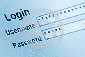 Secure Website Login User Interface Screen Macro Closeup, WWW Security Concept, Username, Password Fields, Large Detailed Internet photo