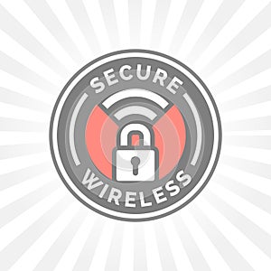 Secure wireless icon with padlock and wifi symbol stamp.