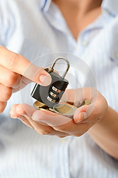 Secure your savings concept with cipher lock and money photo