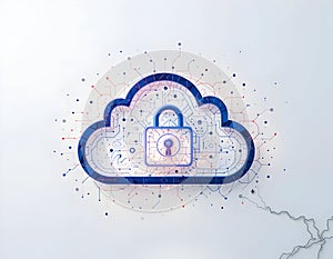 Secured Cloud Computing Illustration with Padlock and Circuitry