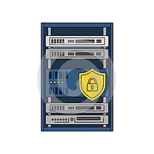 Secured Data Server Rack Flat Illustration