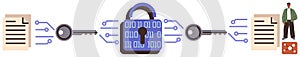 Secured Data Sharing with Encryption Keys and Lock Symbolizing Cybersecurity