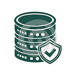 Secured Database Server Icon with Shield and Checkmark for Data Protection