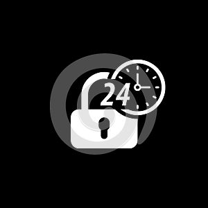 Secured 24-hour Icon. Flat Design.