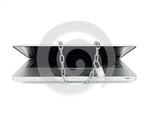 Secured laptop with chain and lock photo
