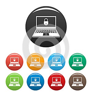 Secured laptop icons set color